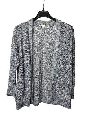 Westport Womens Knit Cardigan Size XL Open Front Blue White Cotton Blend